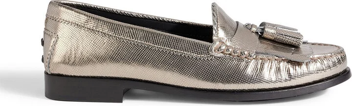 Metallic textured-leather loafers