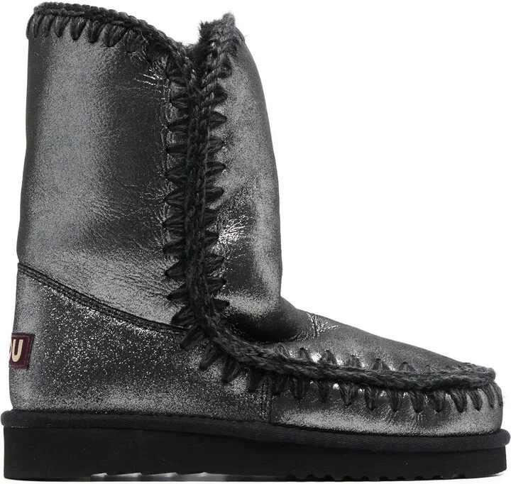 Metallic Whipstitch-Trim Boots