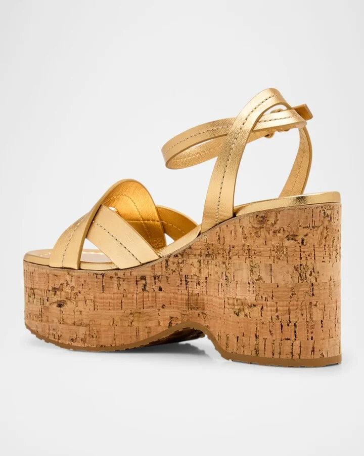 Metallic Woven Wedge Platform Sandals - Image 3