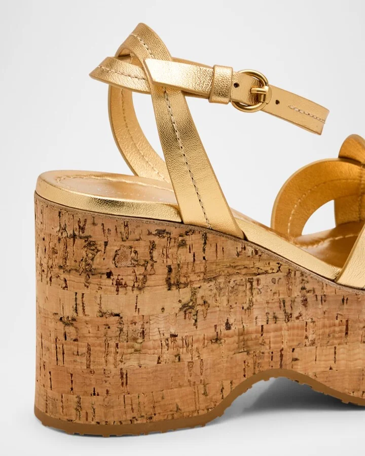 Metallic Woven Wedge Platform Sandals - Image 4