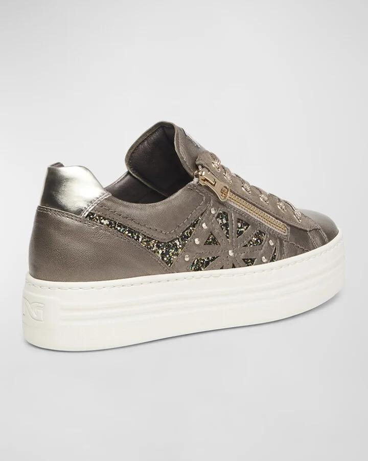 Metallic Zip Cutout Glitter Sneakers - Image 3