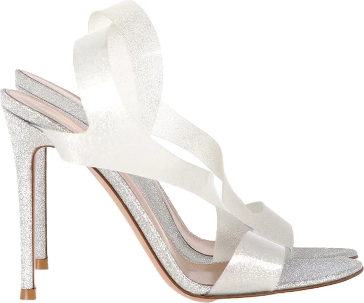 Metropolis Sandal Heels in Silver Polyurethane