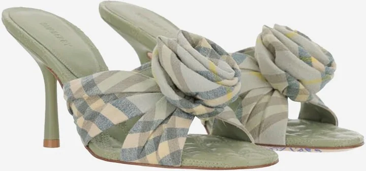 Mews Rose Stretch Linen Blend Check Mules - Image 2