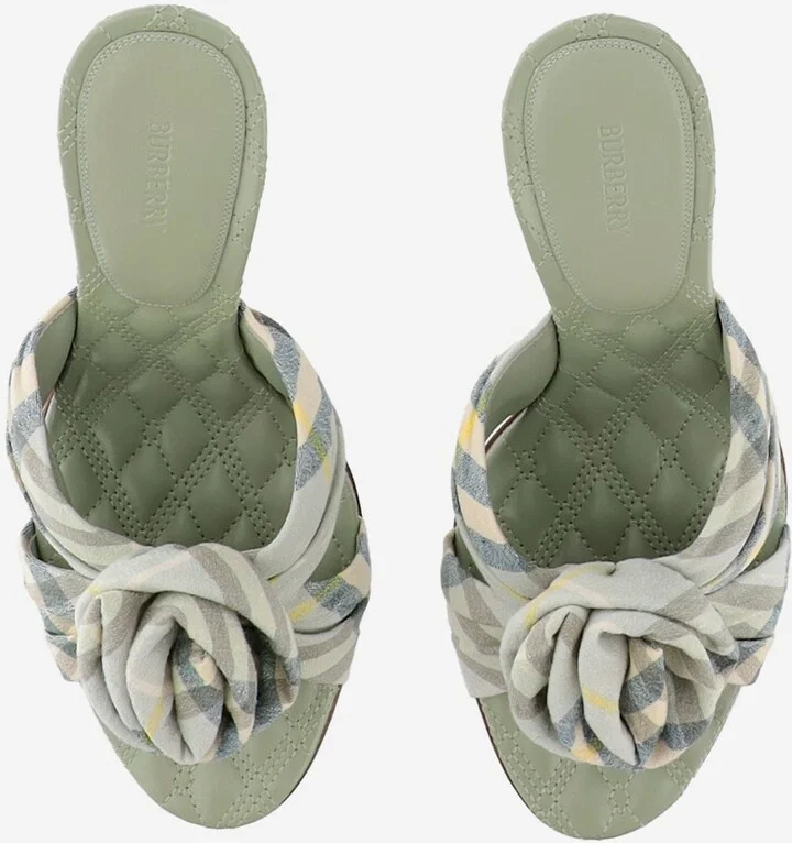 Mews Rose Stretch Linen Blend Check Mules - Image 5