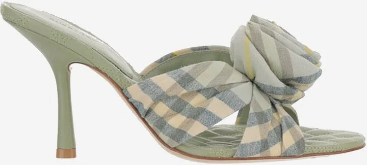 Mews Rose Stretch Linen Blend Check Mules