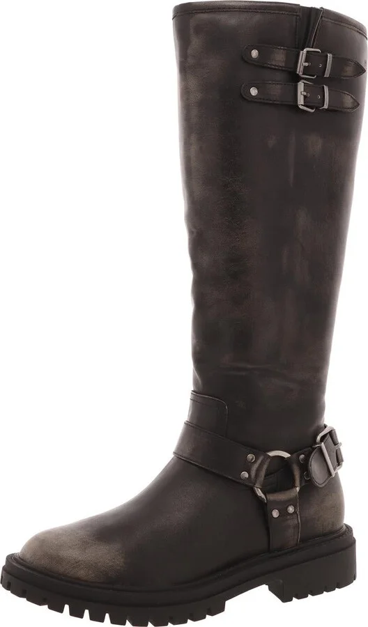 MH240803 Womens Zipper Faux Leather Motorcycle Boots