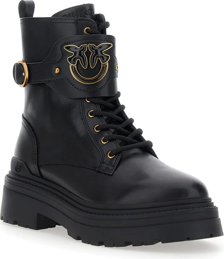 'mia' Black Ankle Boots With Love Birds Diamond Cut Patch On The Front And Side Zip Closure In Leather Man - Image 2