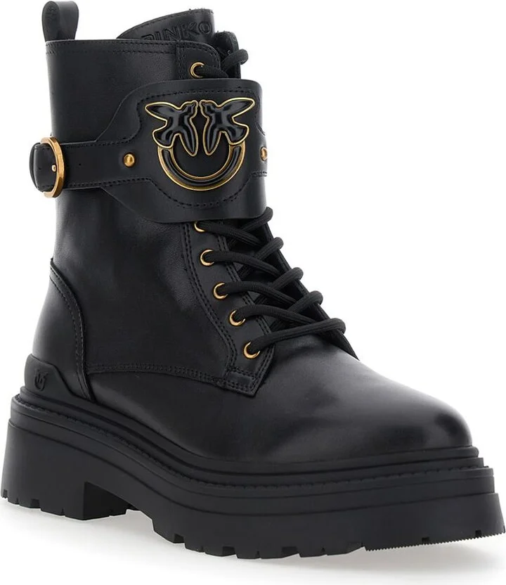 'Mia' Black Ankle Boots With Love Birds Diamond Cut Patch On The Front And Side Zip Closure In Leather Man - Image 2