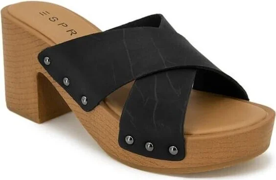 Mia Slide Womens Size 6 Black Leather Block Heel Slip-On Sandals KHD497