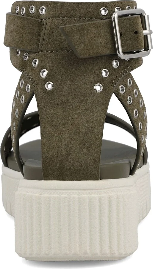 Mia Women's Evelin Grommeted Platform Round Toe Sandals - Khaki, Silver - Image 3