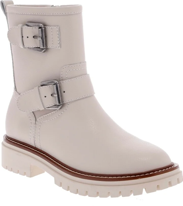 Mia Women's Florence Water-Resistant Leather Buckle Lug Sole Moto Boots