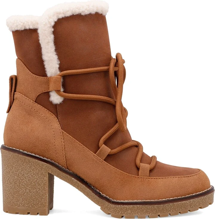 Mia Women's Holiday Cold Weather Sherpa Lace Up Block-Heel Booties - Image 2