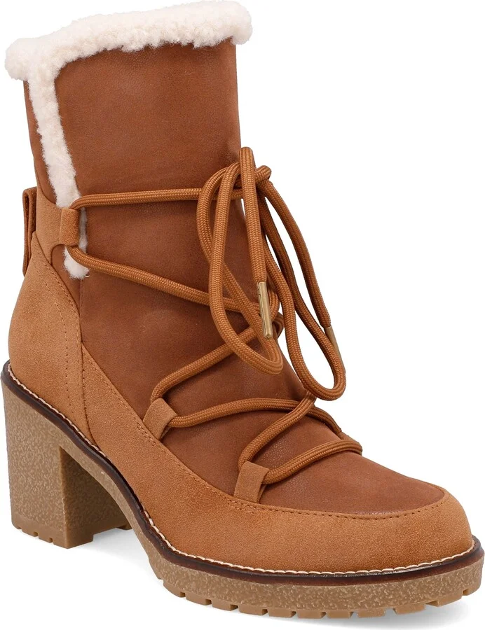 Mia Women's Holiday Cold Weather Sherpa Lace Up Block-Heel Booties