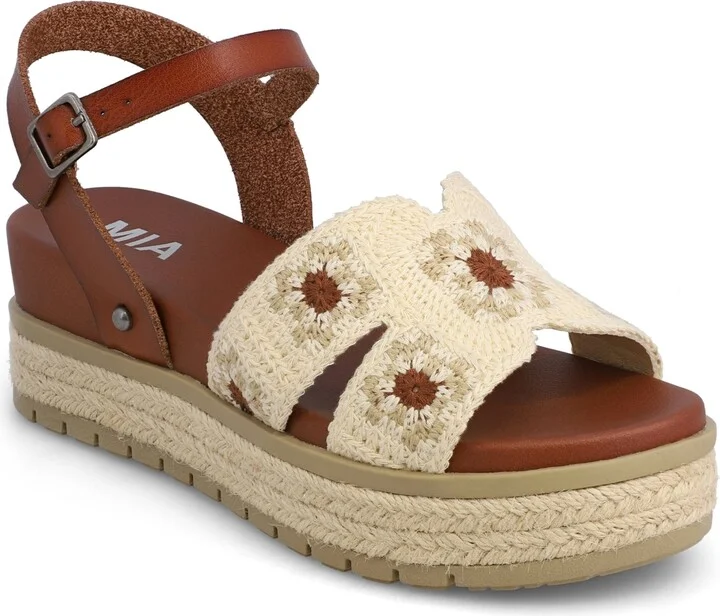 Mia Women's Keva Flatform Round Toe Sandals - Cognac, Bone