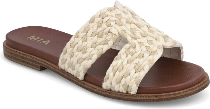 Mia Women's Poet Round Toe Flat Sandals - Natural, Ivory