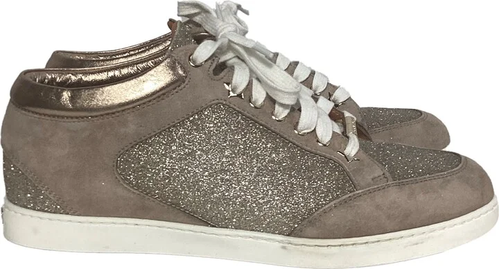 Miami Lace Up Sneakers in Beige Glitter And Suede