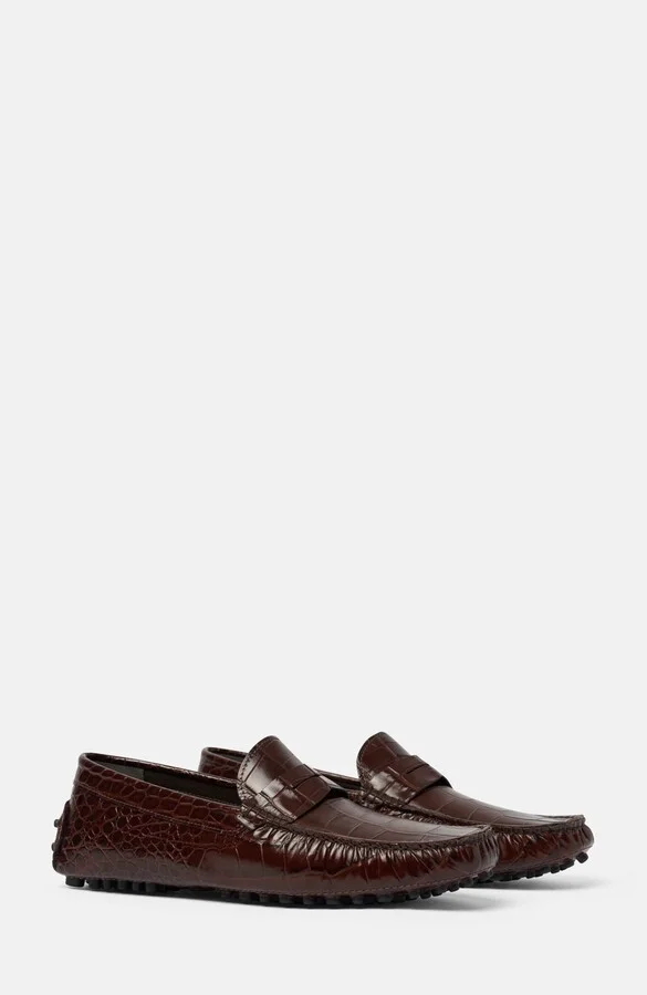 Brown - Crocodile-Print Calf