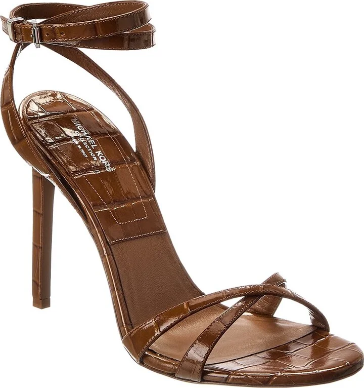 Michael Kors Chrissy Runway Croc-Embossed Leather Sandal