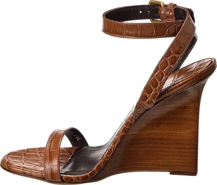 Michael Kors Collection Claudia Croc-Embossed Leather Wedge Sandal - Image 2