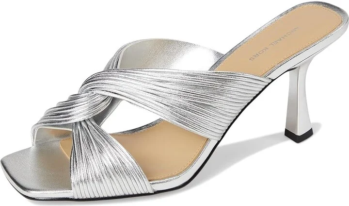 MICHAEL Michael Kors Alessia Mule Sandal Women's Sandals Silver : 9.5 M, Leather/Rubber - Image 5