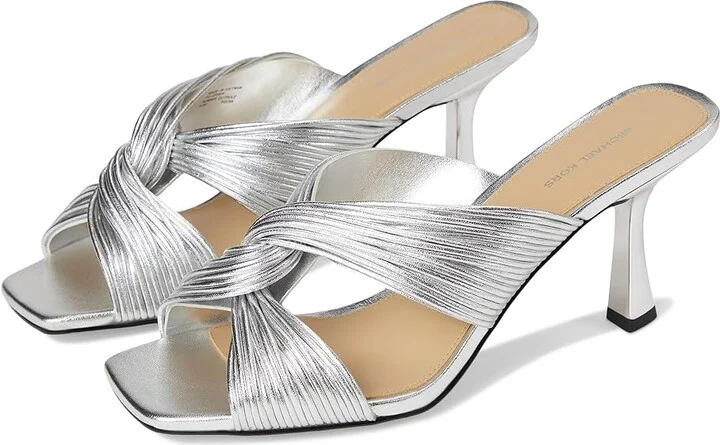 MICHAEL Michael Kors Alessia Mule Sandal Women's Sandals Silver : 9.5 M, Leather/Rubber