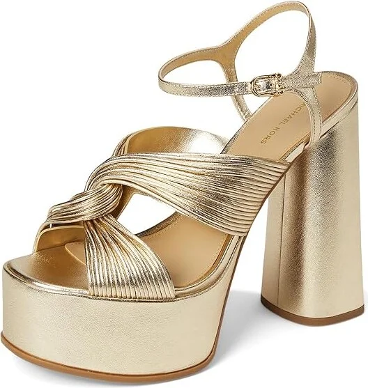 MICHAEL Michael Kors Alessia Platform Sandal Women's Wedge Shoes Pale Gold : 7.5 M, Leather/Rubber - Image 5