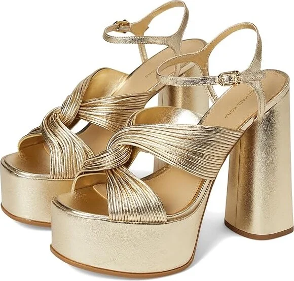 MICHAEL Michael Kors Alessia Platform Sandal Women's Wedge Shoes Pale Gold : 7.5 M, Leather/Rubber