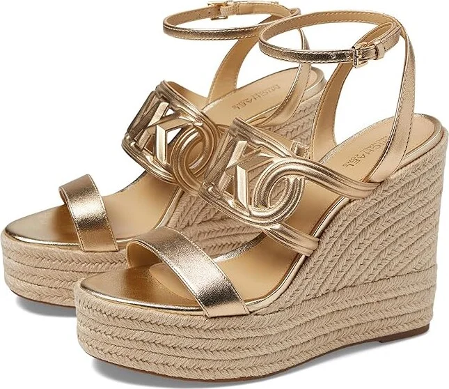 MICHAEL Michael Kors Alma Wedge Espadrille Women's Sandals Pale Gold : 10 M, Jute/Leather/Rubber