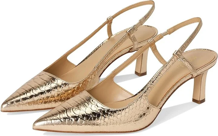 MICHAEL Michael Kors Alora Mid Sling High Women's Heels Pale Gold : 6.5 M, Synthetic