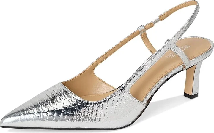 MICHAEL Michael Kors Alora Mid Sling High Women's Heels Silver : 9 M, Synthetic - Image 5