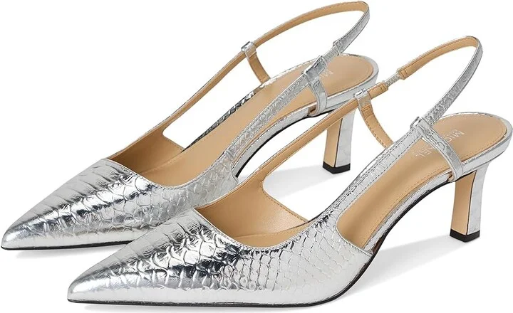 MICHAEL Michael Kors Alora Mid Sling High Women's Heels Silver : 9 M, Synthetic
