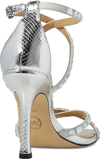 MICHAEL Michael Kors Celia Strappy Sandal Women's Shoes Silver : 7.5 M, Leather - Image 4