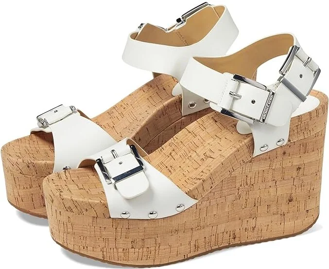 MICHAEL Michael Kors Colby Wedge Women's Sandals Optic White : 10 M, Leather