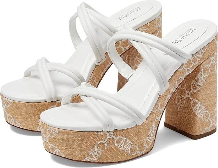 MICHAEL Michael Kors Corrine Platform Women's Sandals Natural/Optic White : 6.5 M, Leather/Rubber