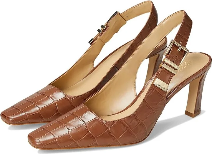 MICHAEL Michael Kors Darrington Sling Pump High Women's Heels Chestnut : 6 M, Leather/Rubber
