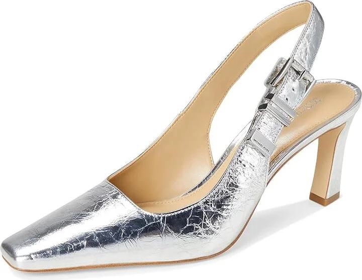 MICHAEL Michael Kors Darrington Sling Pump High Women's Heels Silver : 7.5 M, Leather/Rubber - Image 5