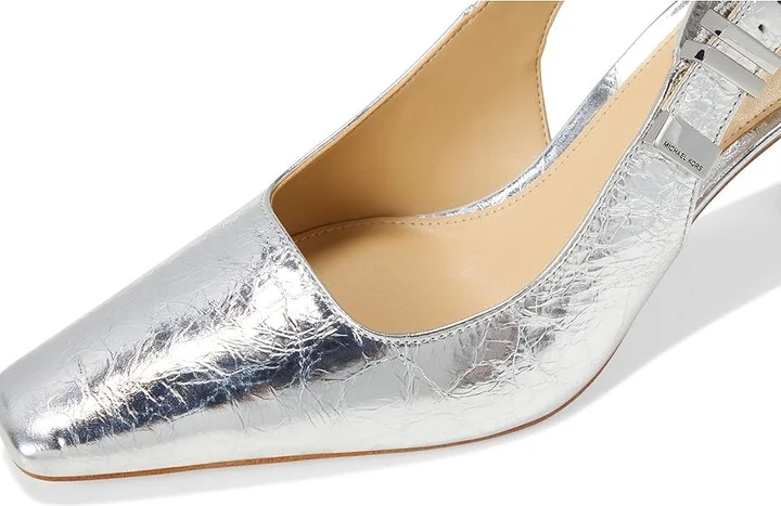 MICHAEL Michael Kors Darrington Sling Pump High Women's Heels Silver : 7.5 M, Leather/Rubber - Image 7
