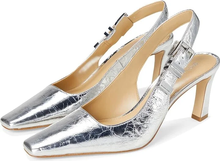 MICHAEL Michael Kors Darrington Sling Pump High Women's Heels Silver : 7.5 M, Leather/Rubber