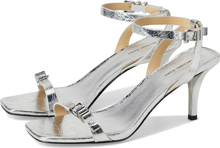MICHAEL Michael Kors Darrington Stiletto Women's Sandals Silver : 7 M, Leather/Rubber