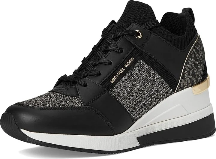 MICHAEL Michael Kors Georgie Knit Trainer Women's Shoes Black/Gold : 10 M, Leather - Image 5