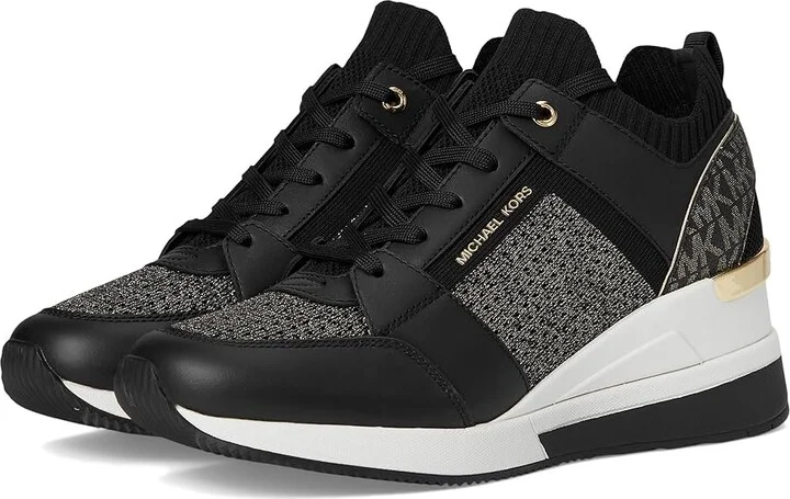 MICHAEL Michael Kors Georgie Knit Trainer Women's Shoes Black/Gold : 10 M, Leather