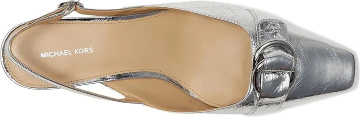 MICHAEL Michael Kors Jaden Kitten Sling Women's Shoes Silver : 9.5 M, Leather - Image 2