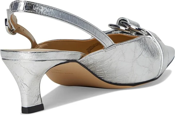 MICHAEL Michael Kors Jaden Kitten Sling Women's Shoes Silver : 9.5 M, Leather - Image 3