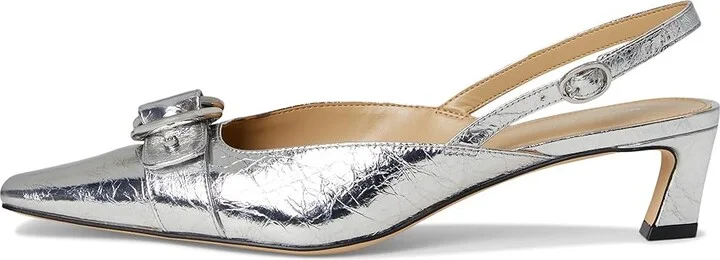 MICHAEL Michael Kors Jaden Kitten Sling Women's Shoes Silver : 9.5 M, Leather - Image 4