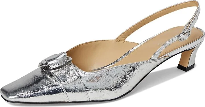 MICHAEL Michael Kors Jaden Kitten Sling Women's Shoes Silver : 9.5 M, Leather - Image 5