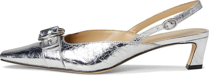 MICHAEL Michael Kors Jaden Kitten Sling Women's Shoes Silver : 9.5 M, Leather - Image 6