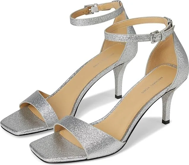 MICHAEL Michael Kors Jaida Heeled Sandal Women's Sandals Silver : 9 M, Leather