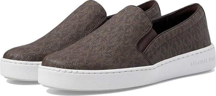 MICHAEL Michael Kors Keaton Slip-On Women's Slip on Shoes Brown Mini MK Logo Coated Canvas/Suprema Nappa Sport : 6.5 M, Canvas/Textile