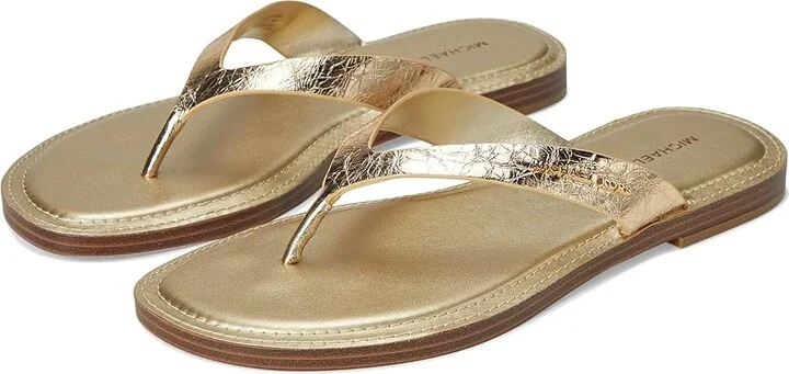 MICHAEL Michael Kors Koko Flip Flop Women's Wedge Shoes Pale Gold : 8 M, Leather