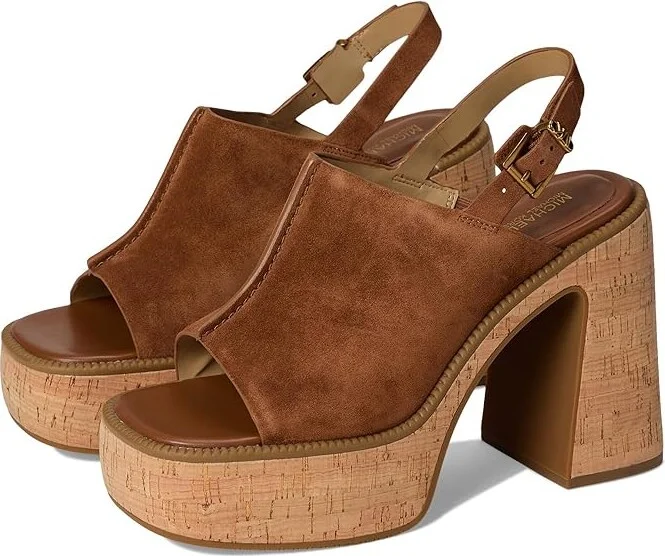MICHAEL Michael Kors Leia Platform Sandal Women's Sandals Luggage : 5.5 M, Leather/Rubber
